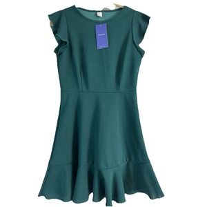 NWT Christmas Women's Ruffle Hem Emerald Green Flutter Sleeve Dress